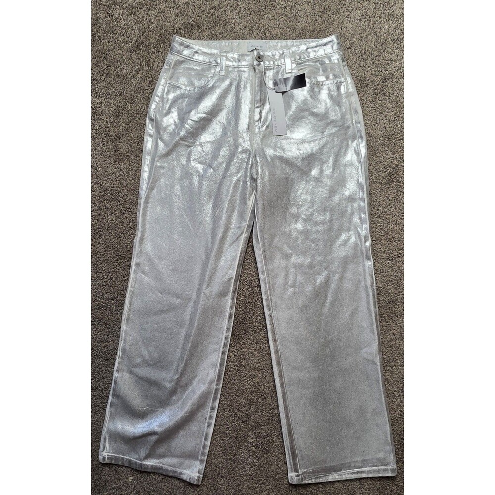 NWT Fourth + Bay Silver Metallic Pants Size 12 Straight Leg Y2K Festival Club